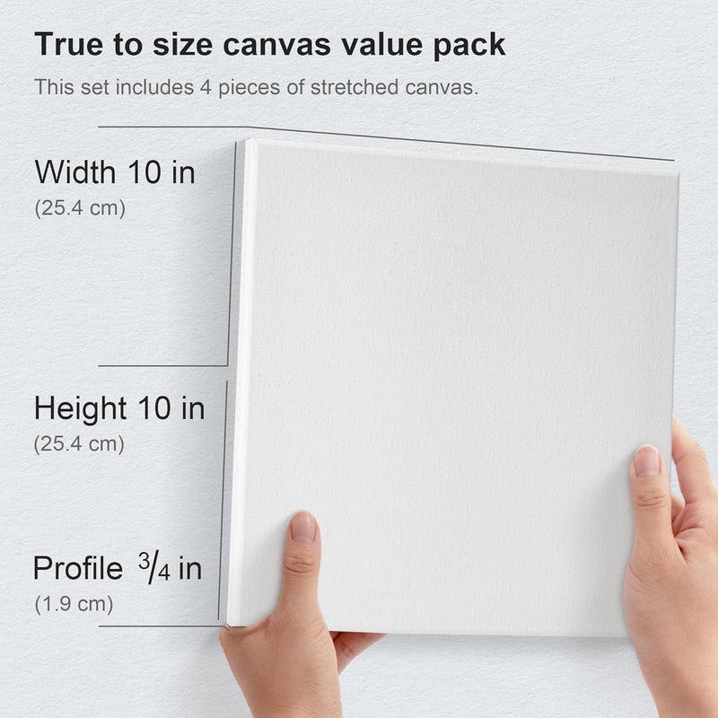 Phoenix Professional Stretched Watercolor Canvas - 10x10 Inch/4 Pack, 100% Cotton Water Color Canvases for Painting, 8 Oz. / 260g White Blank Medium Texture Canvas for Water Based Paints - Image 2